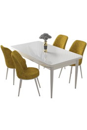 Hanah Home Juego de Comedor de 5 Piezas Blanco y Mostaza